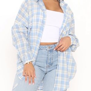 Fashion nova plaid shirt blue tan button down